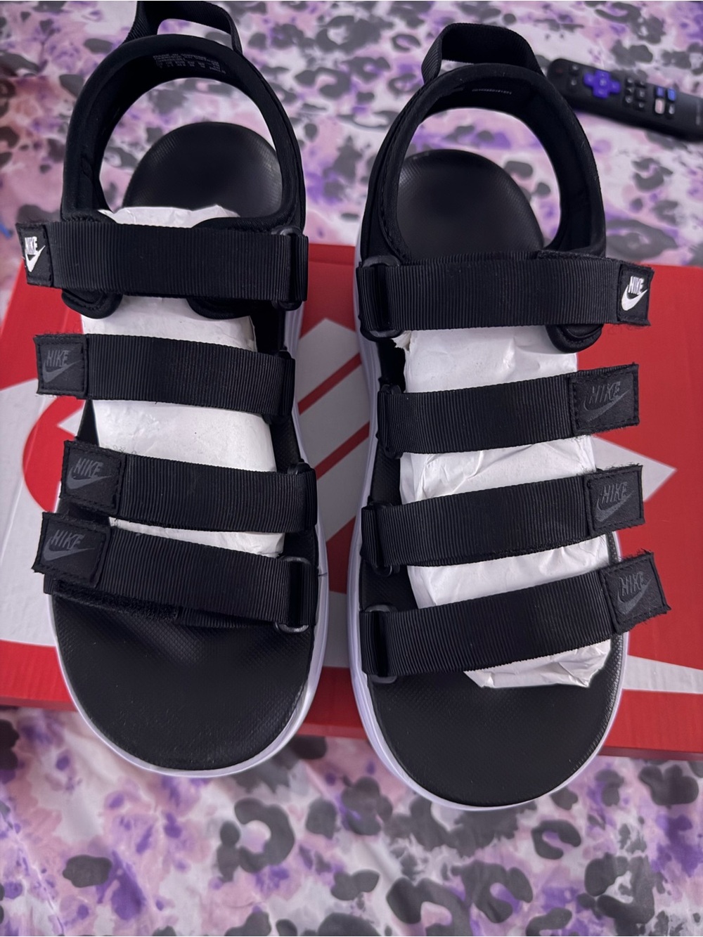 Nike Kids Black Multi-Strap Sport Sandals with White Sole